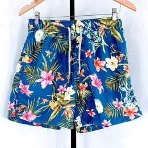 Island Haze Men Swim Trunks Blue Hibiscus Lined Drawstring Pocket Sz M